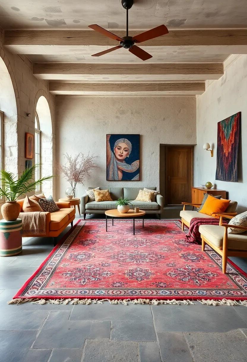 Mixing Vintage Rugs with Bold Geometric Throws for Intriguing Boho Eclectic Layering