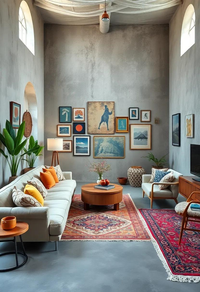Eclectic Gallery Walls Complementing Rug Patterns to Build Cohesive Visual Stories