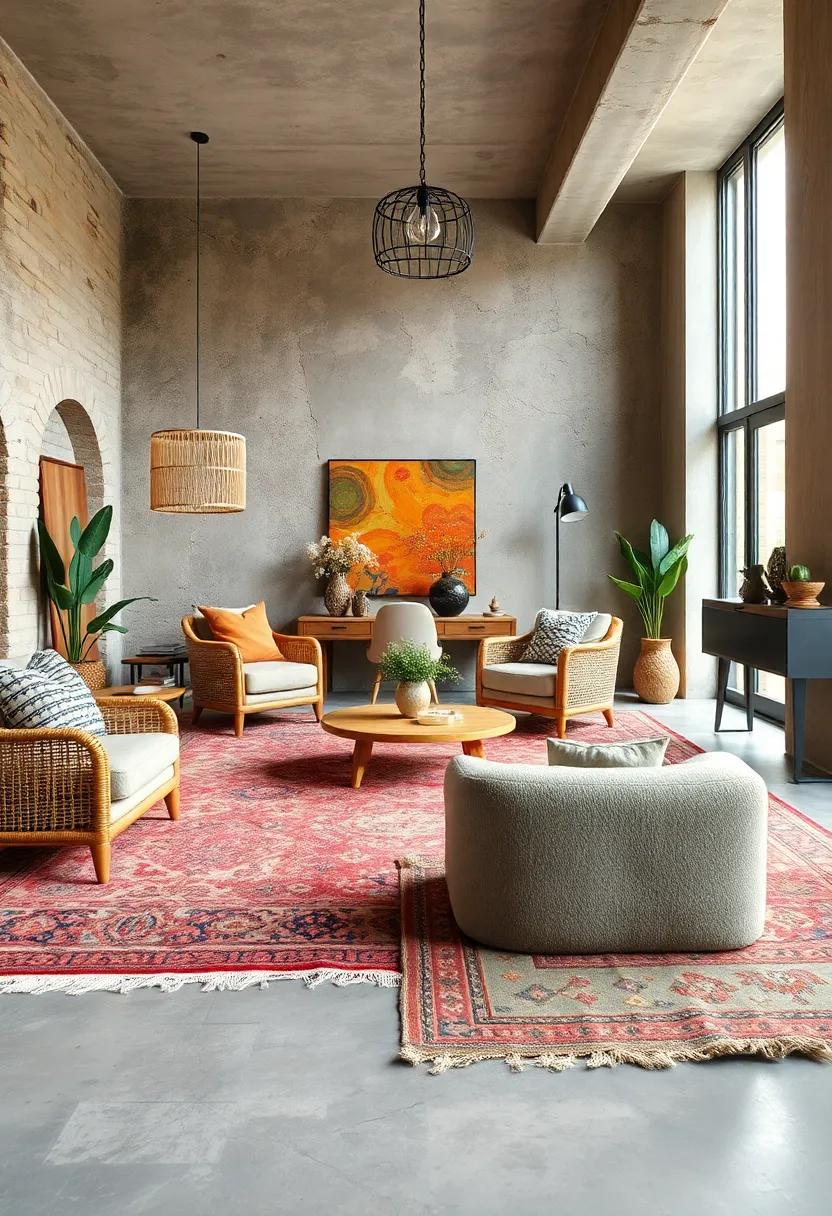 Softly Worn Edges of Vintage Rugs Contributing to Inviting Boho Eclectic Aesthetics
