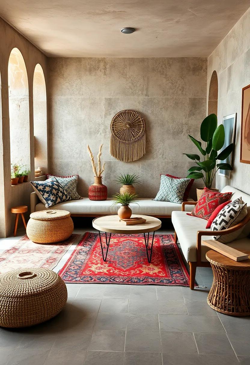 Boho Eclectic Nooks Featuring Vintage Rugs with Patterned Pillows for Cozy Vibe Creation