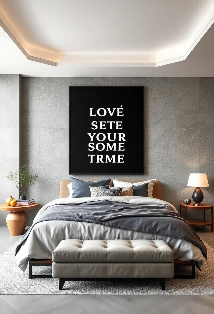 Layered Shades of Slate and Ash with a Bold Oversized Typography Wall Art Expressing a Subtle Modern Message