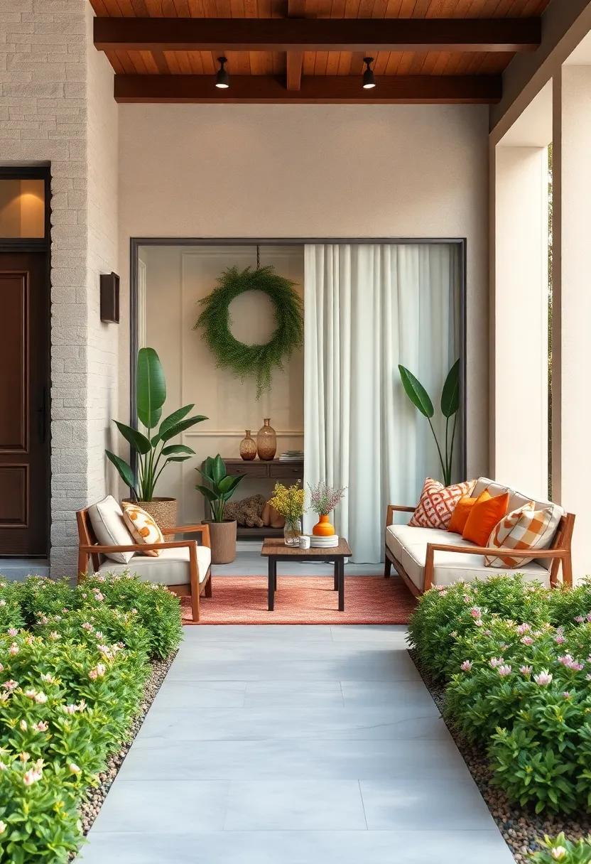 A Front Yard Featuring Miniature Catnip Hedges Framing a Cozy Outdoor Sitting Area