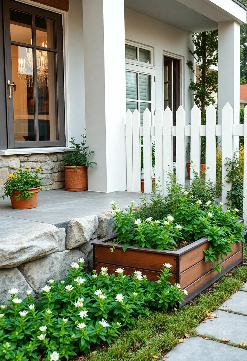 Rustic Wooden Garden Beds Overflowing with Lush Catnip Beside a White Picket Fence