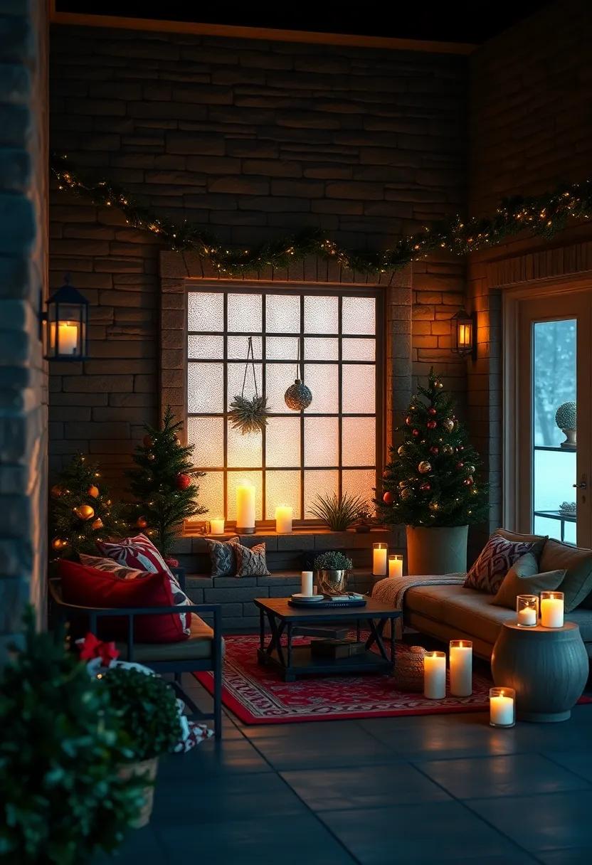 Warm Candlelight Glow Escaping Through Frosty Window Panes Adding Old-World Charm to Display