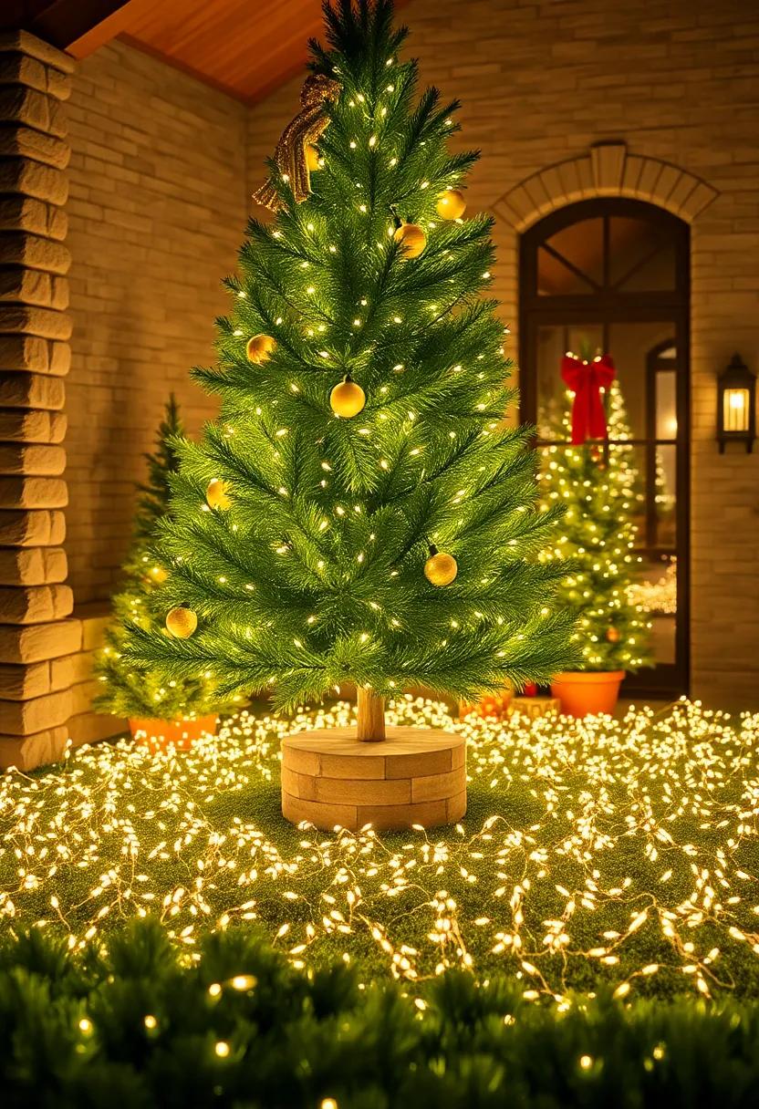Majestic Lighted Pine Tree Stand Surrounded by a Sea of Miniature Twinkling Holiday Bulbs