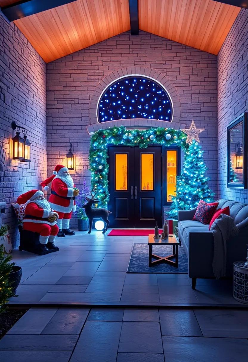 Playful Santas and Reindeer Silhouettes Set Against a Backdrop of Deep Blue LED Starry Lights