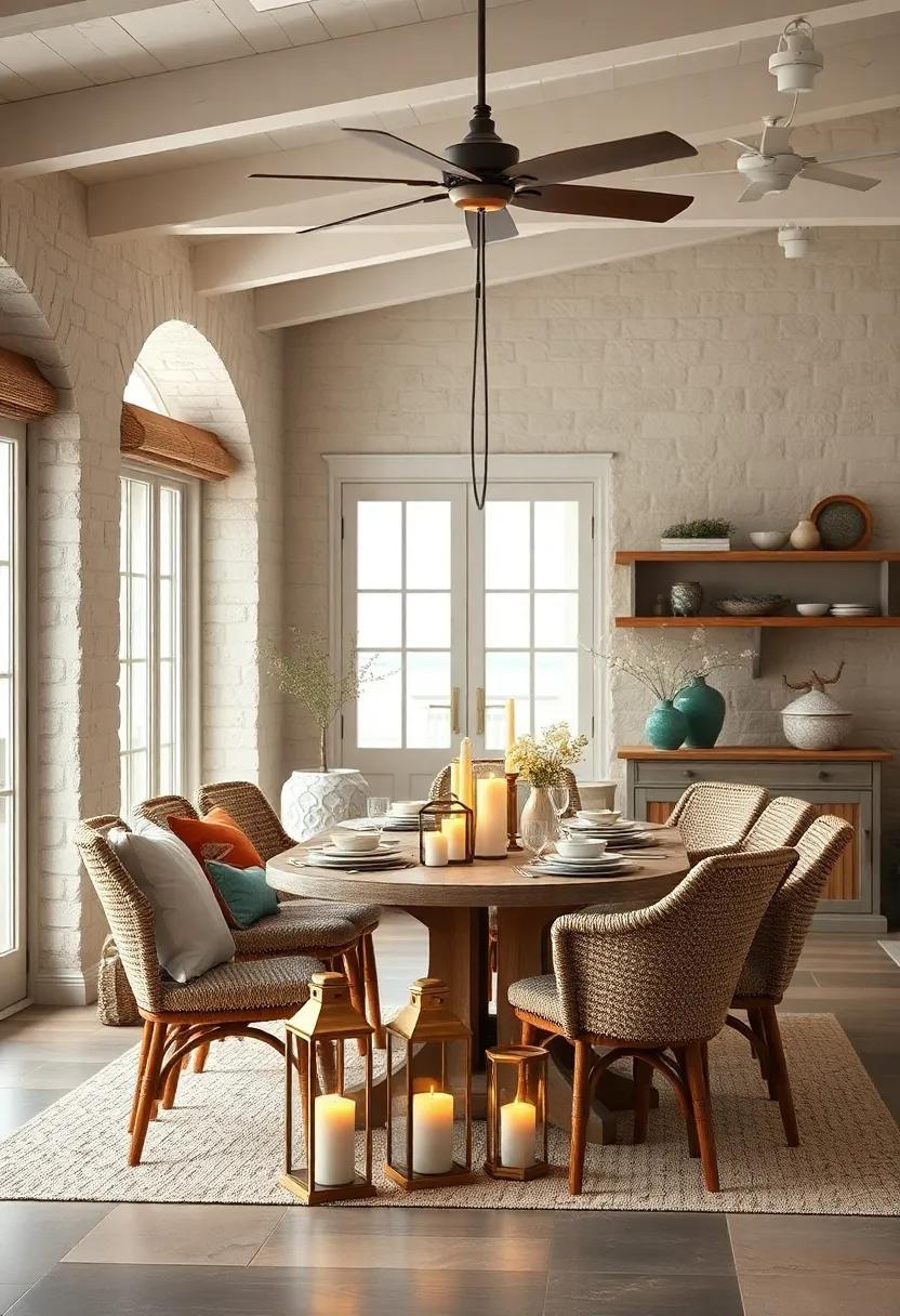 Ceramic Lanterns with Flickering Candle Lights Adding Subtle Warmth and Coastal Nostalgia