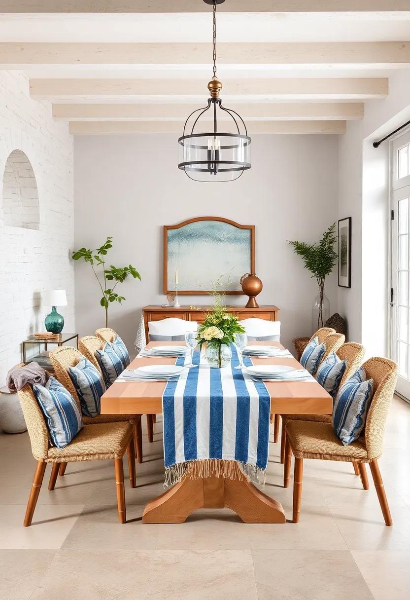 Minimalist Blue and White Striped Table Runners Creating a Classic, Timeless Coastal Vibe