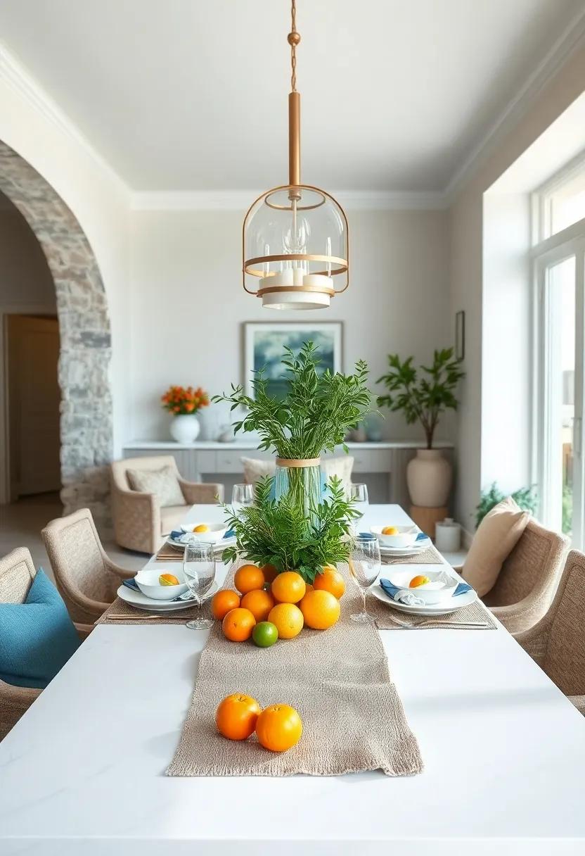 Fresh Citrus and Herb Centerpieces Bringing Vibrant Greenery and Zesty Accents to a Coastal Table Setting