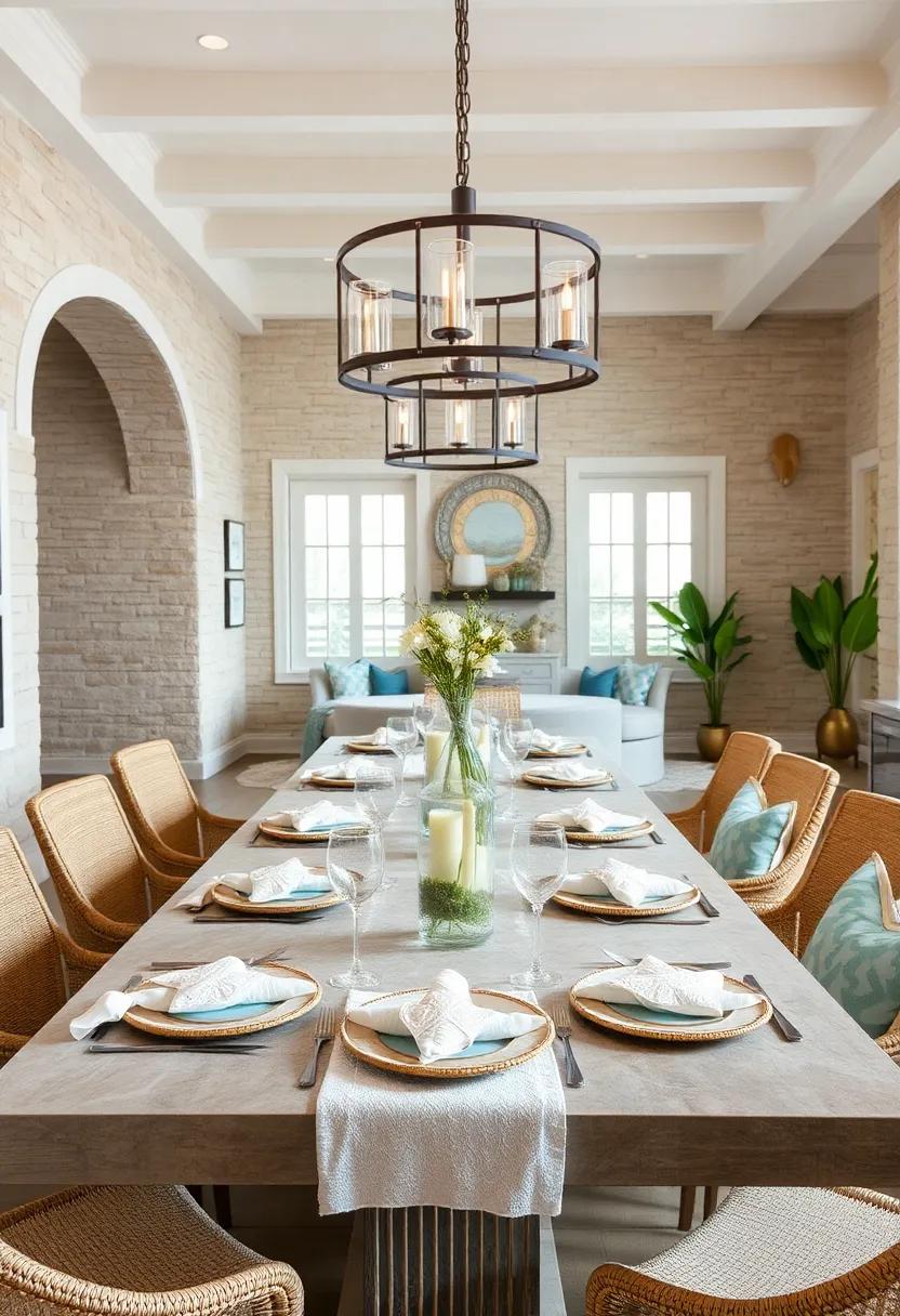 Tide-Inspired Place Settings with Sand Dollar Motifs and Ocean Shell Chargers Offering Unique Details