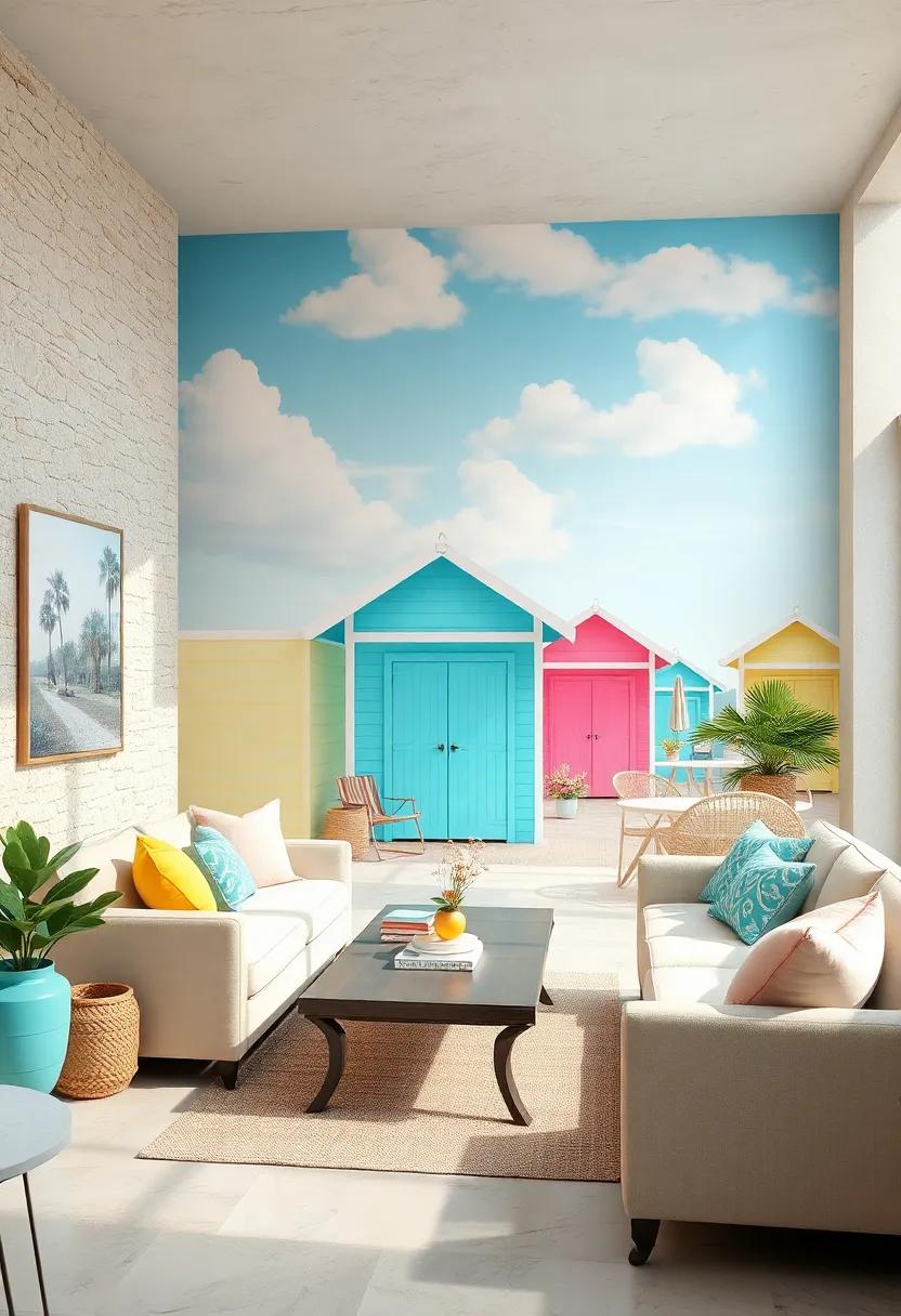 Sun-Kissed Beach Huts and Boardwalk Scenes Painted in Bright Pastel Palettes Infusing Cheerful Vibes