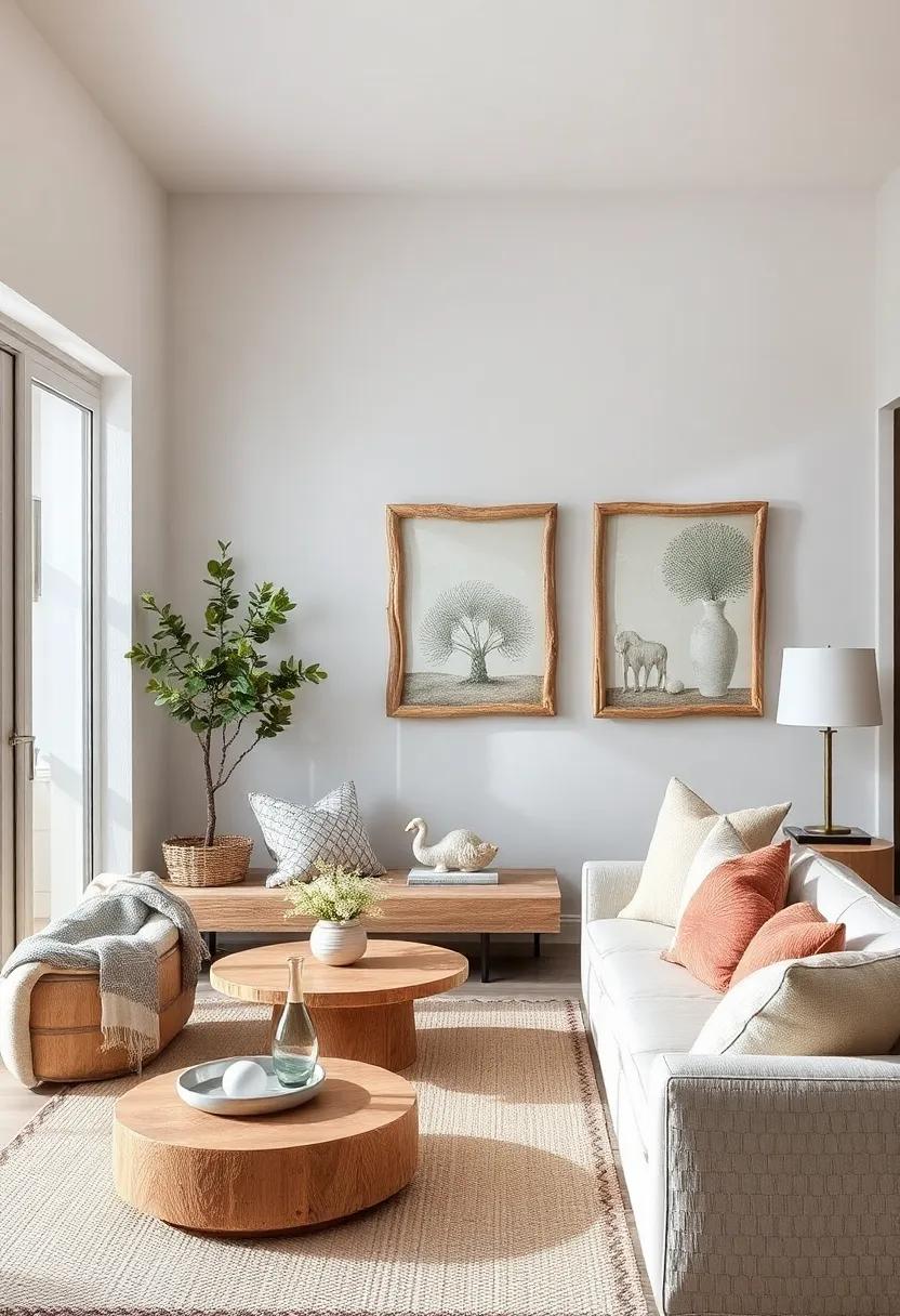 Muting Natural Driftwood Frames Adorned with Subtle Beach Glass Glints for Understated Elegance