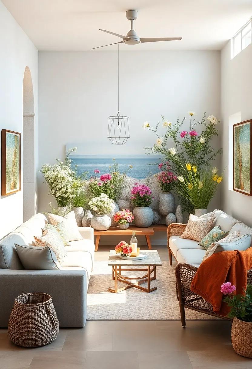 A Romantic Coastal Cottage Garden Framed by Wildflowers and Ocean Breezes for Nostalgic Wall Décor