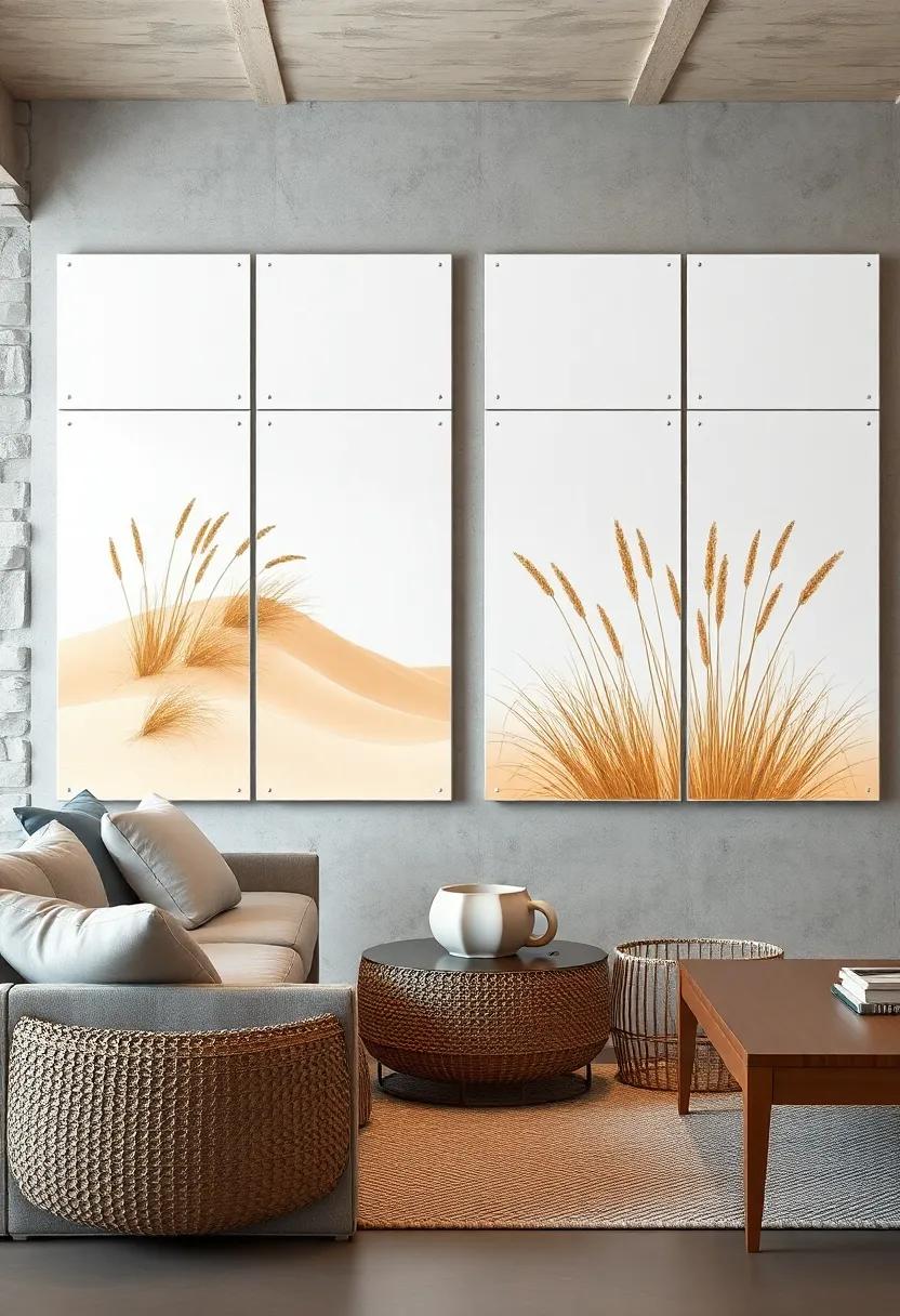Soft Sand Dunes and Sea Grass Illustrations Whispering Gentle Breezes Through Minimalist Wall Panels