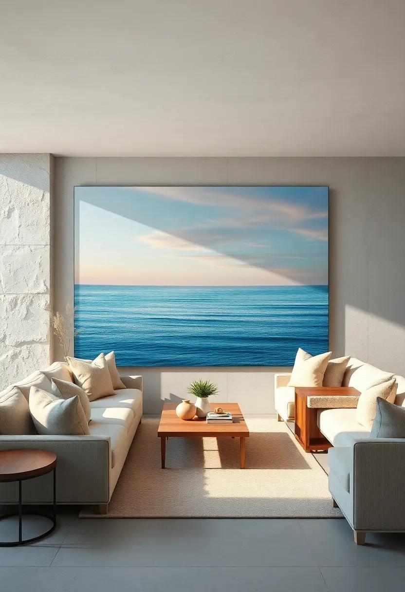 Soft Horizon Lines Merging Sea and Sky Painted in Soothing Gradient Tones Creating Visual Restfulness