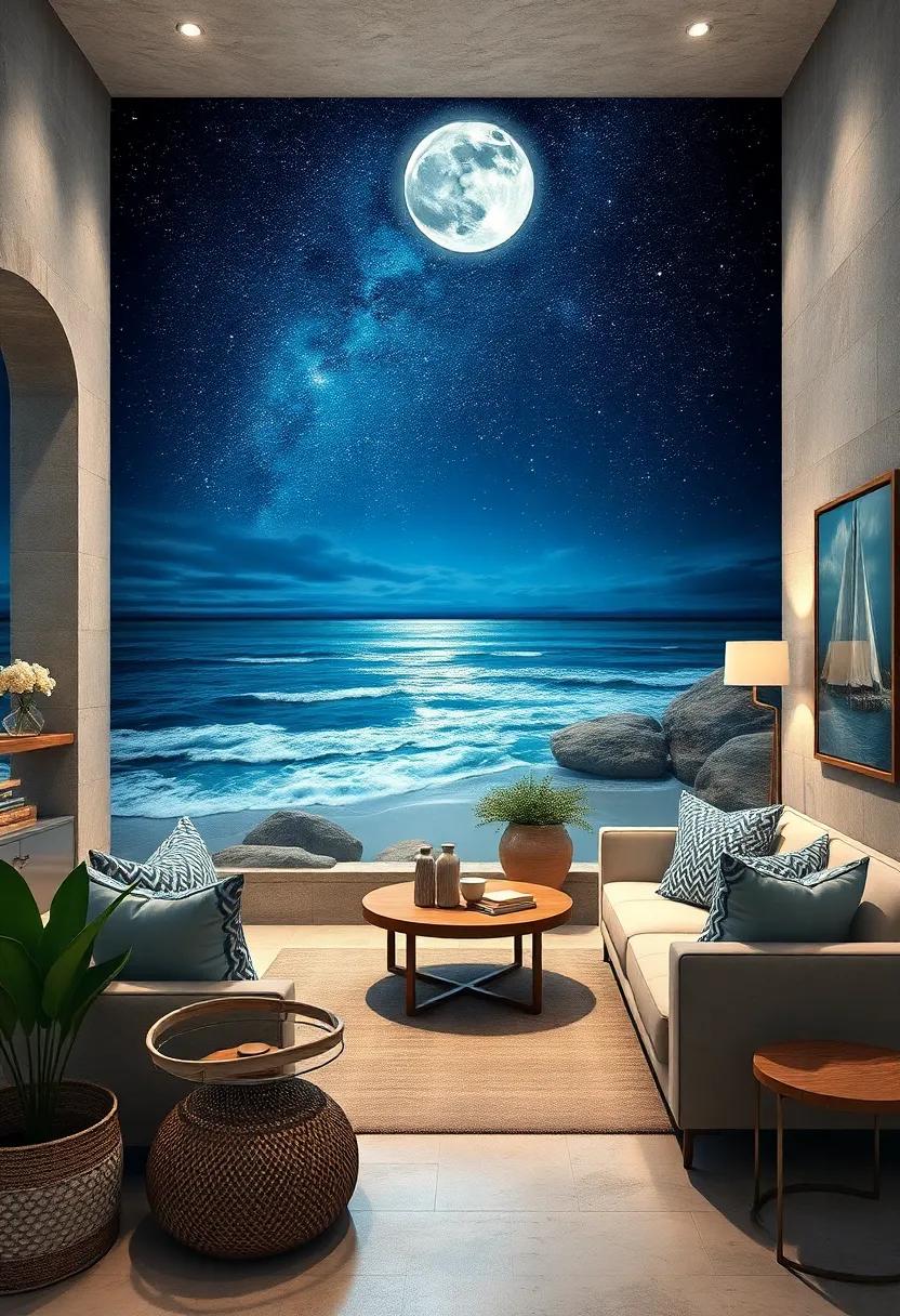Starry Coastal Nights With Moonlit Beaches Captured in Deep Blues and Silvers Suggesting Quiet Wonder