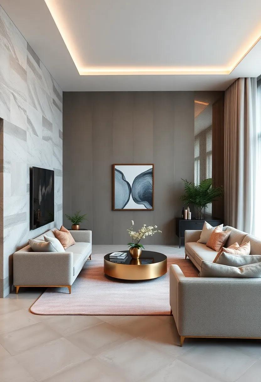 Shimmering Metallic Accents Bringing Luxe Reflections to a Contemporary Glam Apartment Living Room