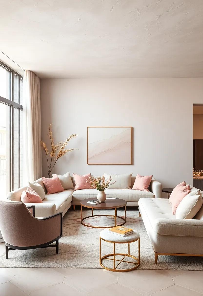 Neutral Palette with Hints of Blush Pink and Champagne Gold Creating a Serene Glamorous Space