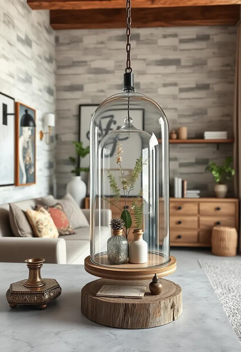 A Glass Cloche Displaying Miniature Botanical Specimens and Antique Trinkets for a Charming Touch