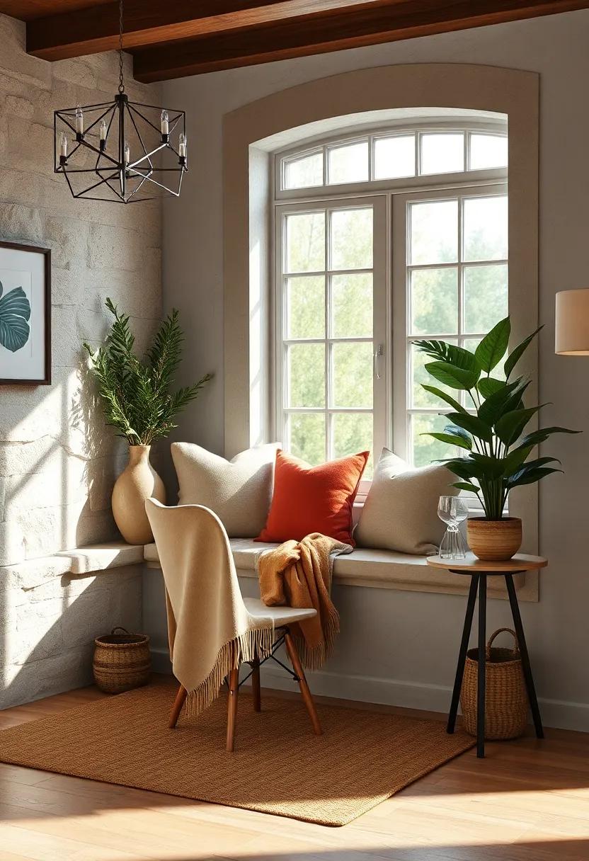 Soft Wool Throws and Handstitched Pillows Piling a Window Seat to Create a Restful Cottagecore Retreat