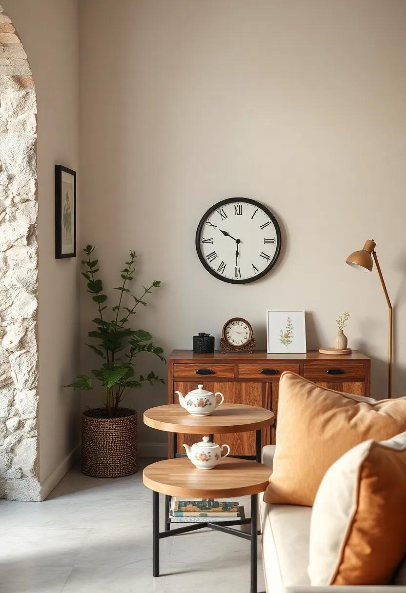 A Softly Lit Corner with a Porcelain Tea Set, Vintage Clock, and Botanical Calendar to Inspire Gentle Rhythms