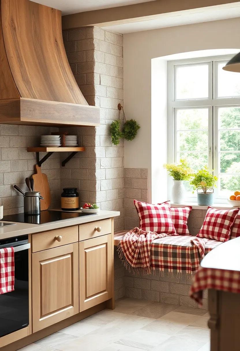 Classic Checkered Patterns and Cozy Textiles Creating a Welcoming Country Kitchen Window Seat