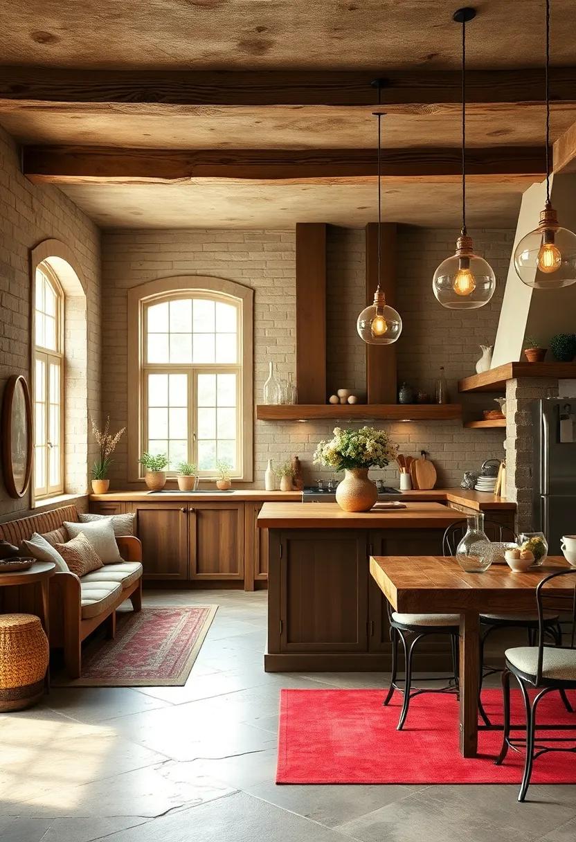 Mixing Rough-Hewn Wood and Elegant Iron Details in an Inviting Rustic Kitchen Setting