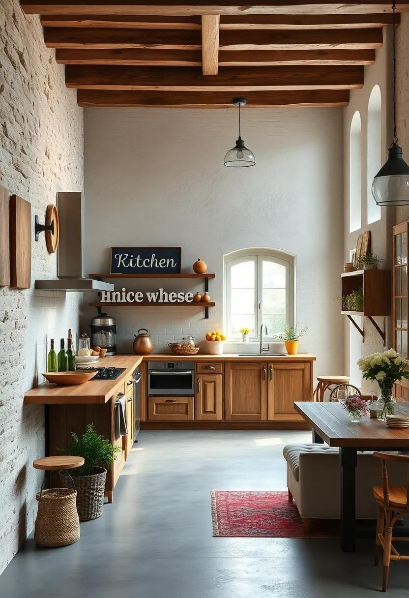 Textured Walls With Faded Chalk Paint and Rustic Signs Adding Character to Kitchen Corners
