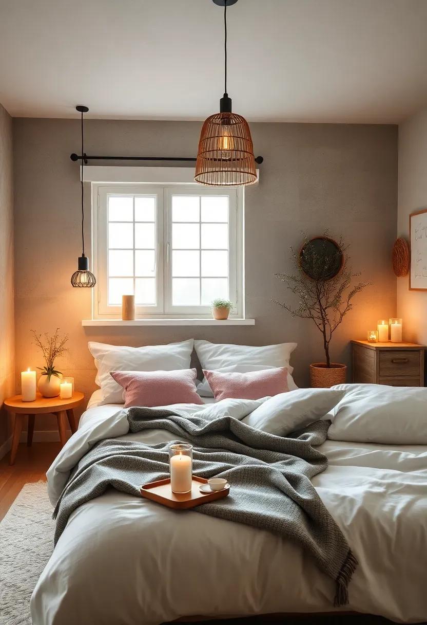 Warm Ambient Lighting from Pendant Lamps and Candles Evoking a Soothing Scandinavian Glow