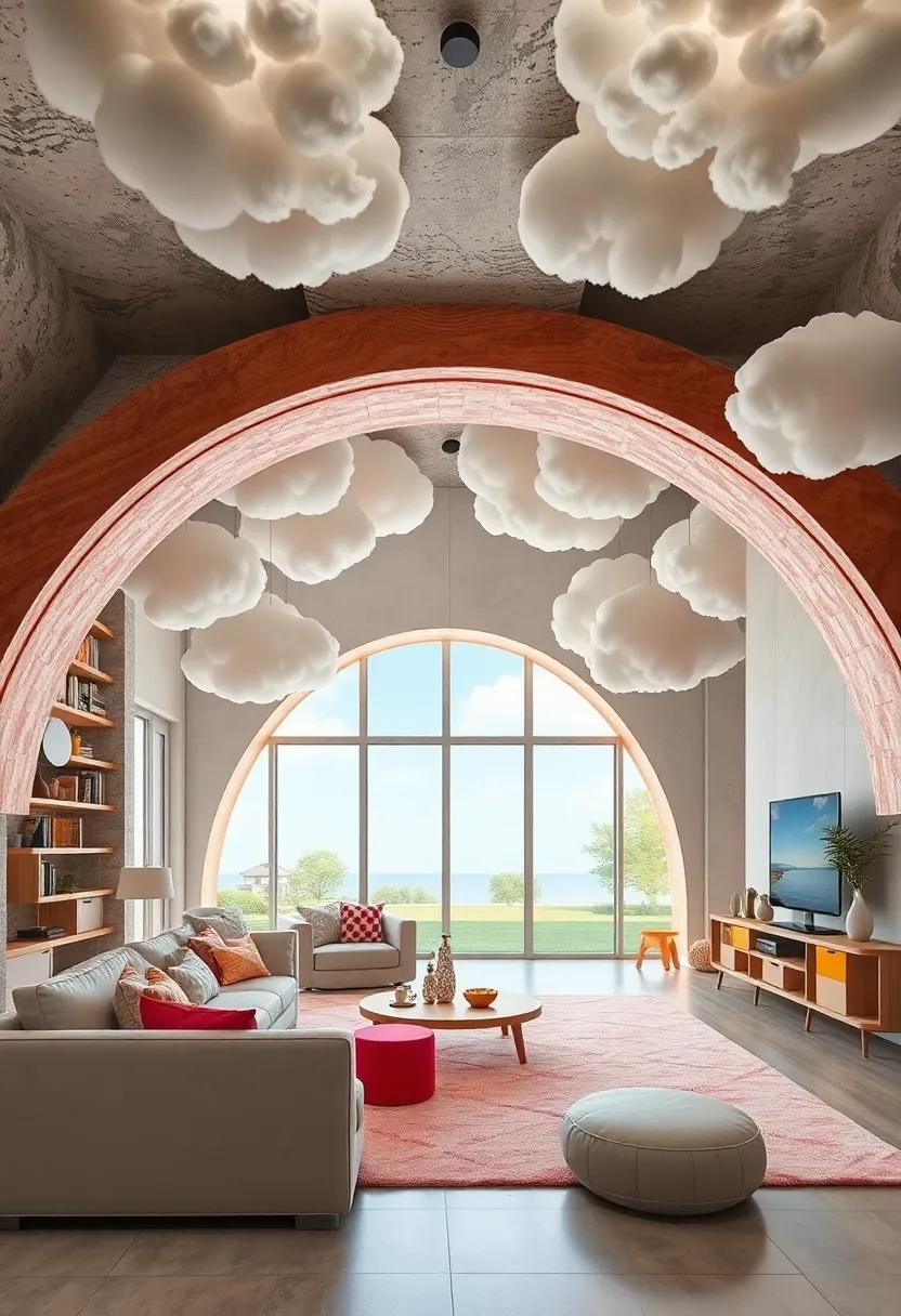 Bright Rainbow Arches and Soft Cotton Clouds Stretching Widely Over Cheery Playgrounds