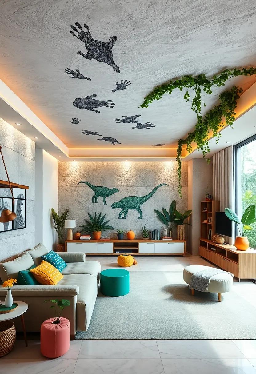 Dinosaur Footprints and Lush Jungle Vines Trail Across the Ceiling to Stir Imagination and Wonder