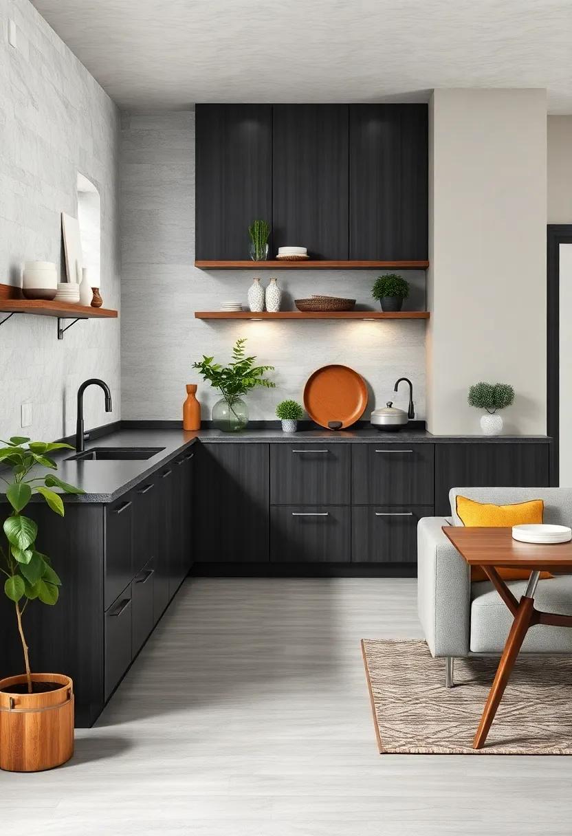 Sophisticated Kitchen Pantry with Dark Gray Stained Cabinets and Smart Storage Solutions in a Compact Area