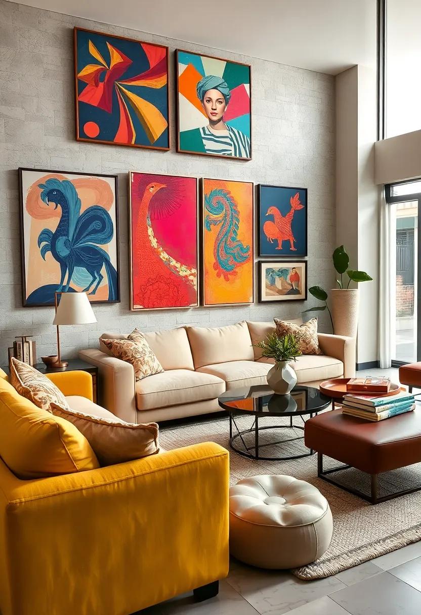 Curating a Vibrant Mix of Vintage and Modern Art Pieces for a Bold Living Room Ambiance