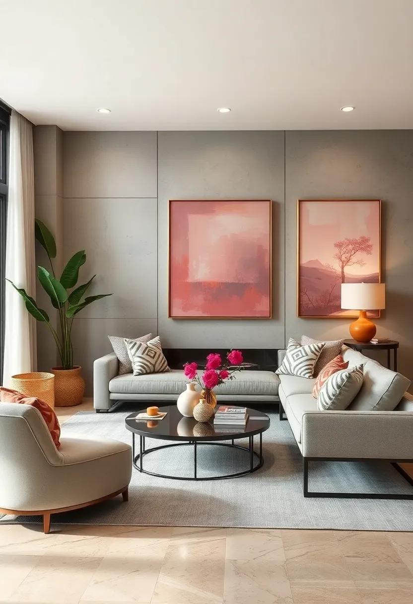 Featuring Metallic Accents Against Soft Pastel Artworks for a Subtle Eclectic Edge