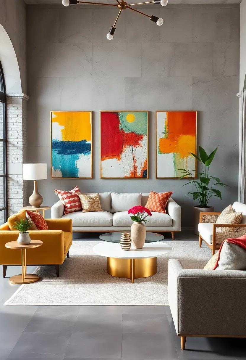 Balancing Colorful Abstract Paintings with Minimalist Furniture for Artistic Harmony