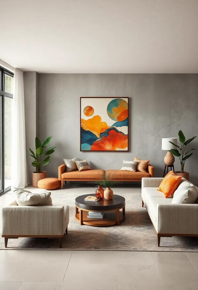 Blending Natural Elements and Abstract Masterpieces for a Soothing Yet Eclectic Environment