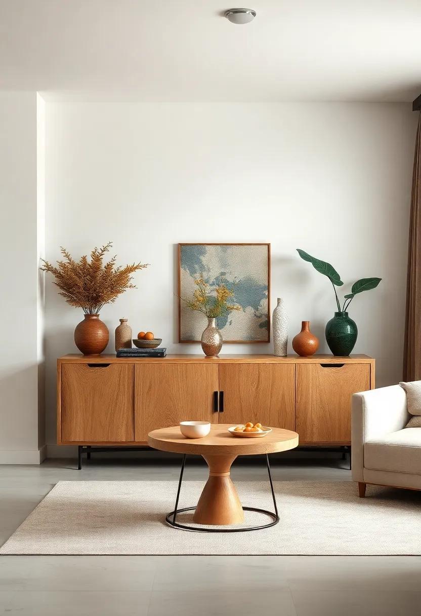 Sustainable Eco-Friendly Sideboard Crafted From Recycled Materials With Earthy Colors and Organic Shapes
