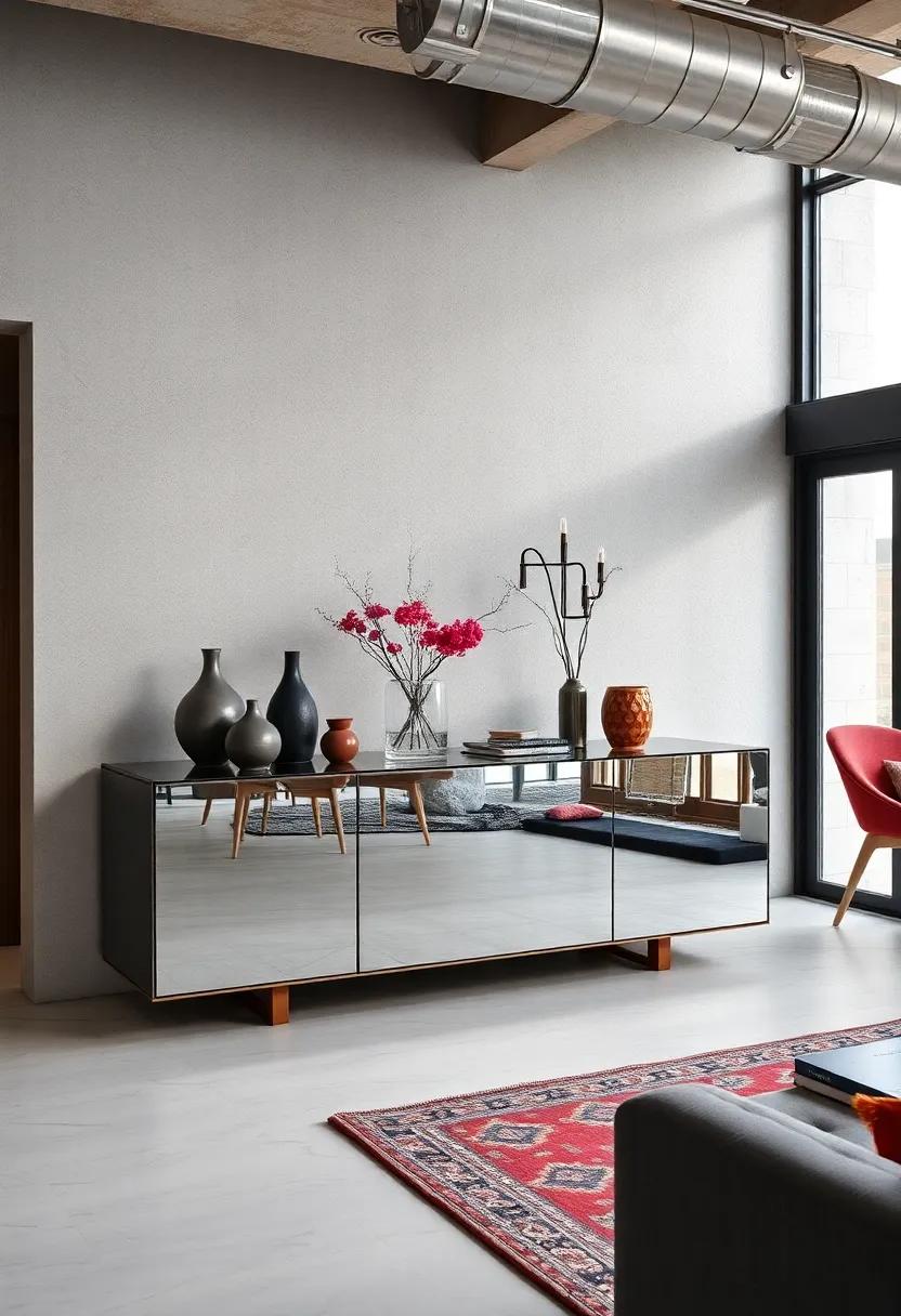 Eclectic Bohemian Buffet Featuring Colorful Ceramics and Natural Textures to Brighten an Artistic Dining Room