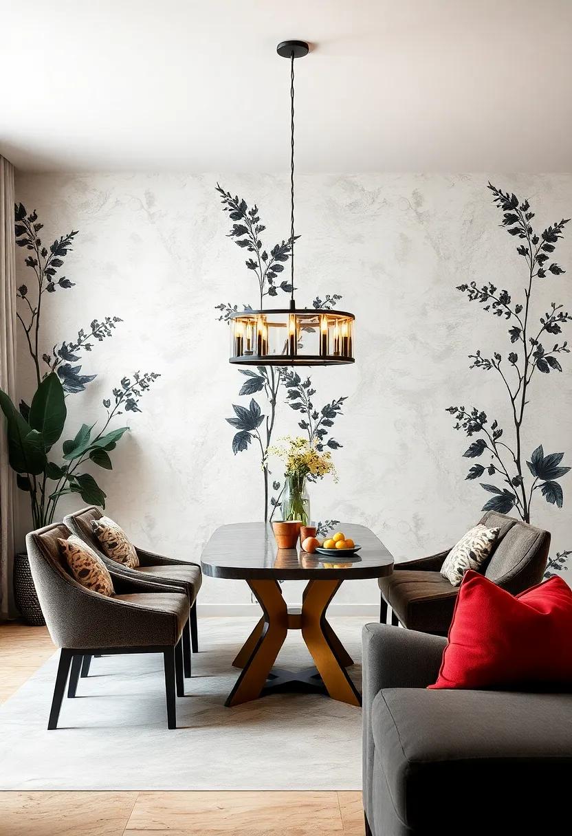 Botanical Silhouettes in Monochrome Palettes Delivering Dramatic Yet Refined Dining Room Walls