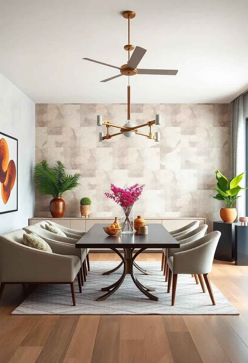 Geometric Patterns in Muted Tones Creating a Modern Yet Timeless Backdrop for Dining Room Decor