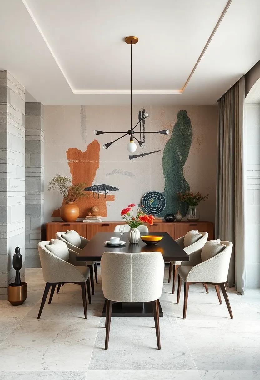 Hand-Painted Wallpaper Art Showcases Unique Brush Strokes and Personalized Style on Dining Walls