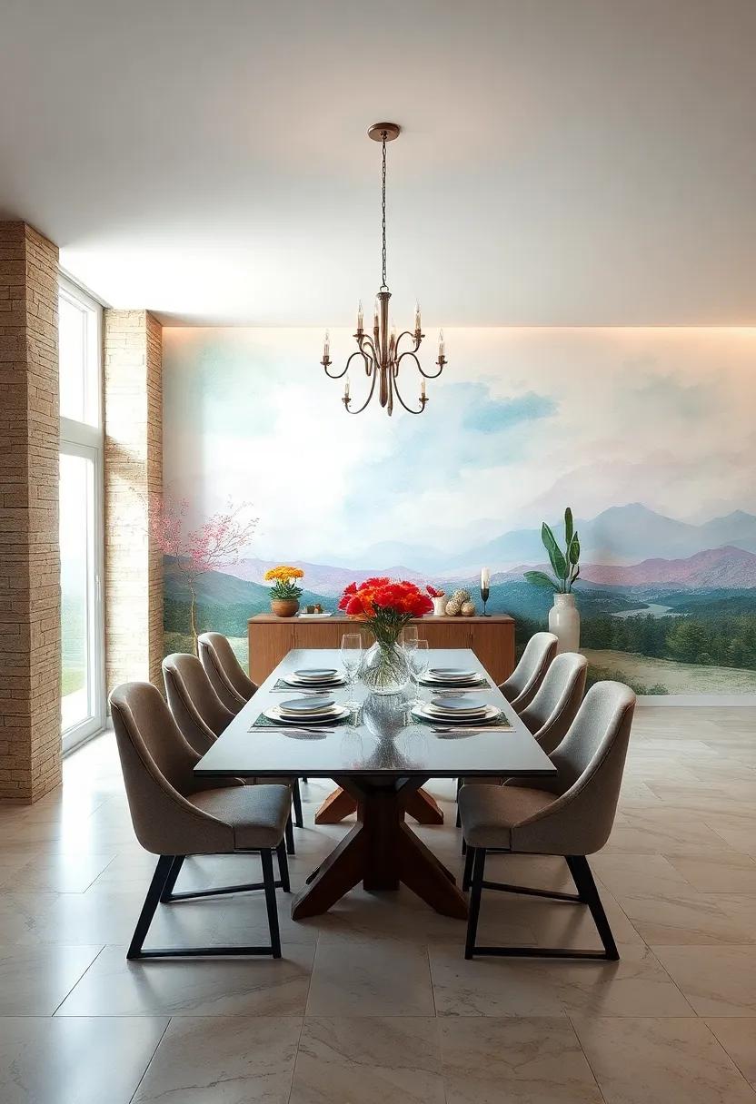 Soft Watercolor Wallpapers with Dreamy Landscapes Bringing Serene and Artistic Flair to Dining Spaces