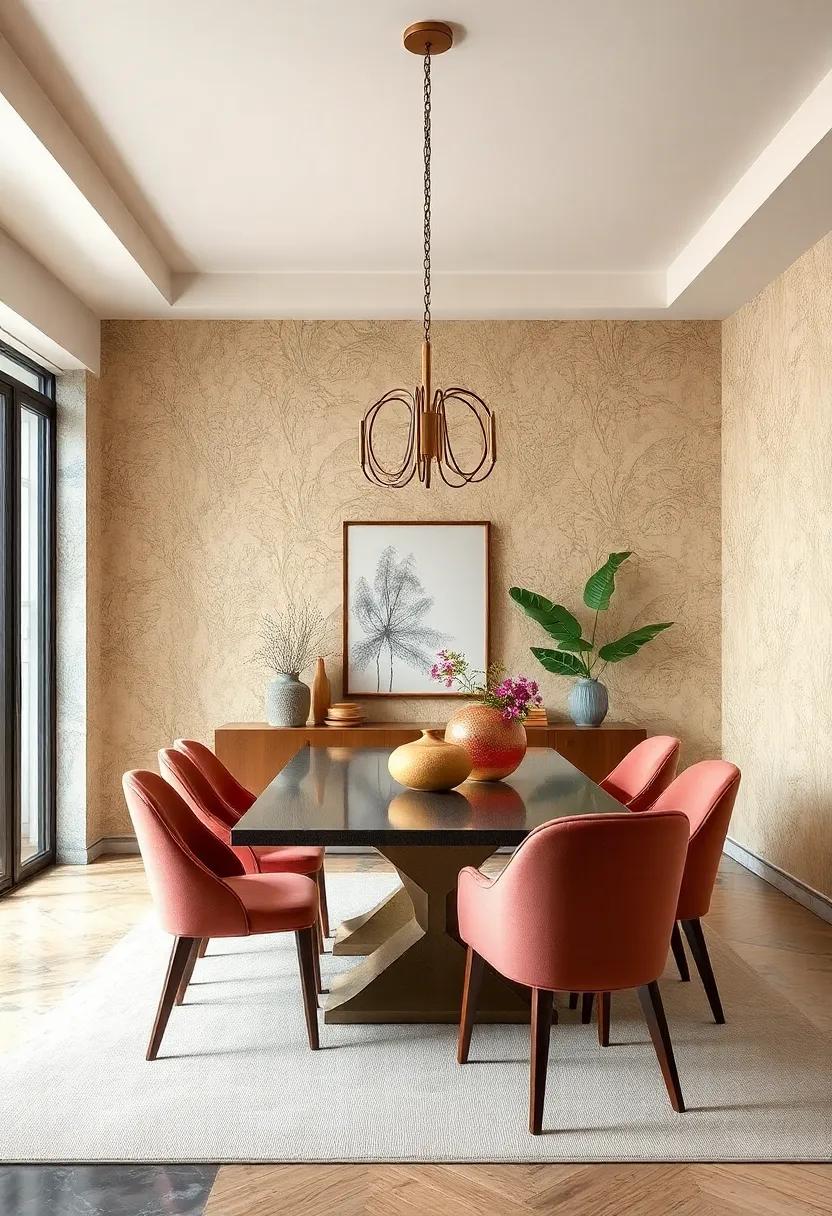 Sophisticated Wallpaper Featuring Lightweight Fabrics Motifs That Suggest Movement and Grace in Dining Rooms