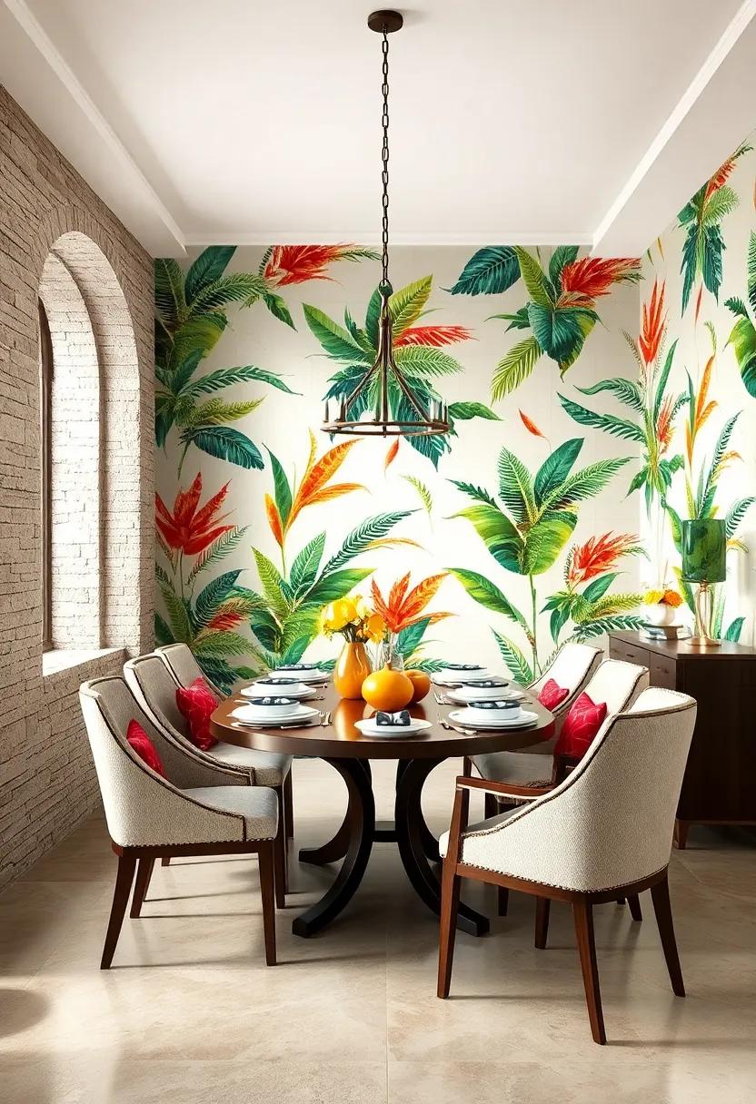 Tropical Inspired Prints Highlighting Exotic Plants and Bright Colors to Energize Your Dining Environment