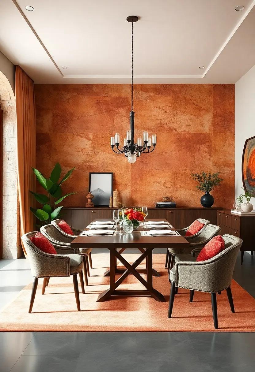 Warm Terracotta and Earth Tone Wallpapers Enhancing Cozy Gatherings with Organic and Comfortable Vibes