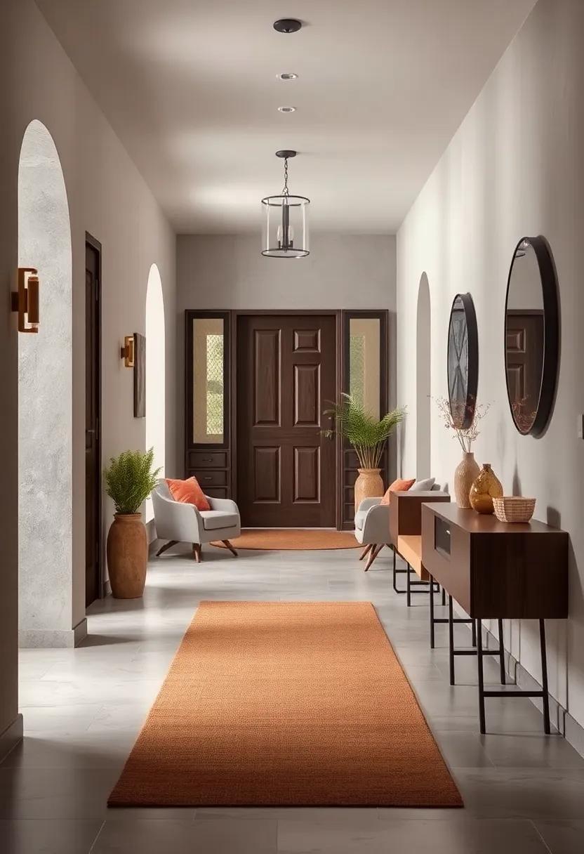 Calm Mushroom Gray Hues Marrying Modern Fixtures With Natural Textures for a Balanced Entryway