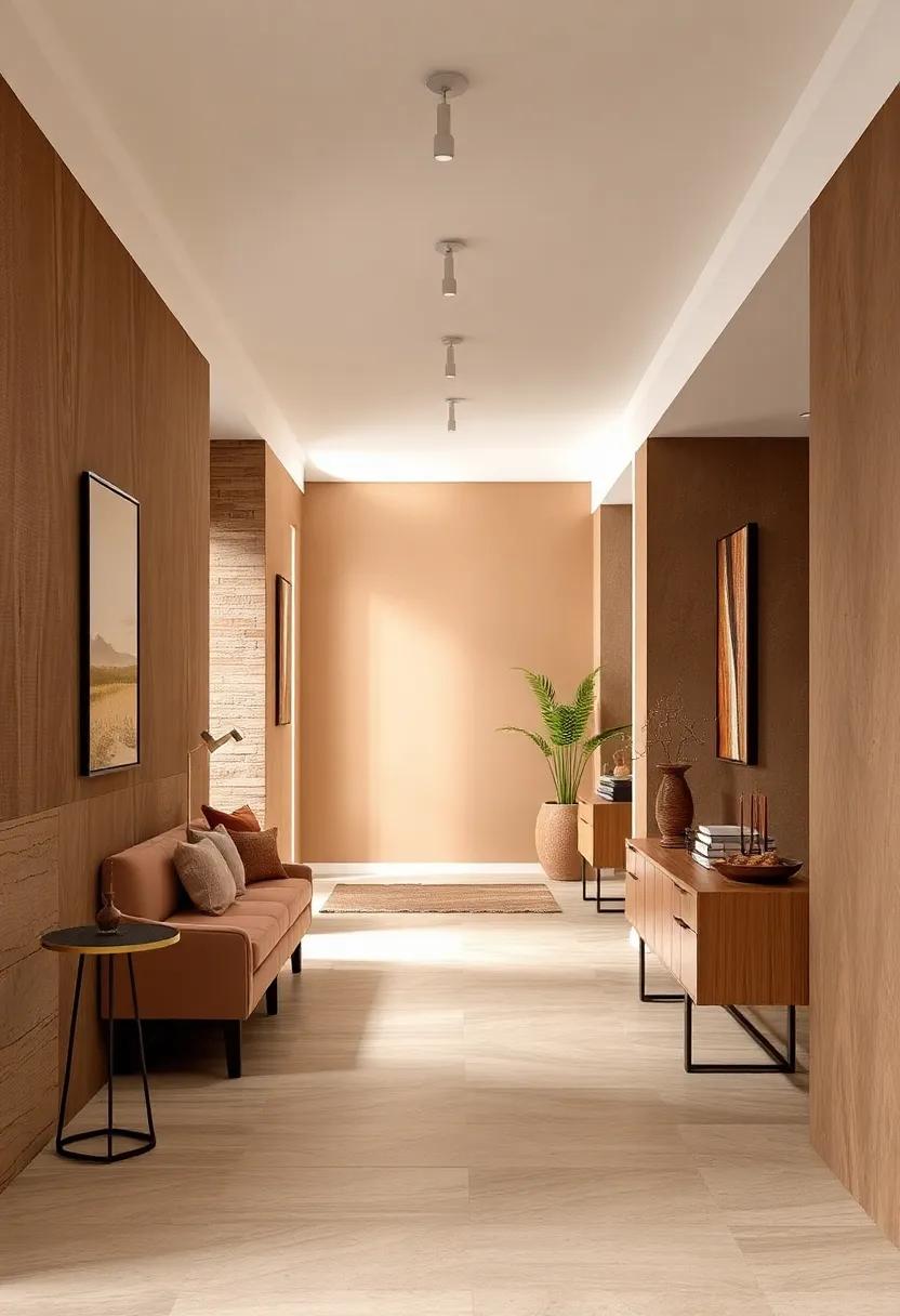 Earth-Inspired Gradient of Soft Mocha to Sand Shades Creating a Serene, Seamless Hallway Flow