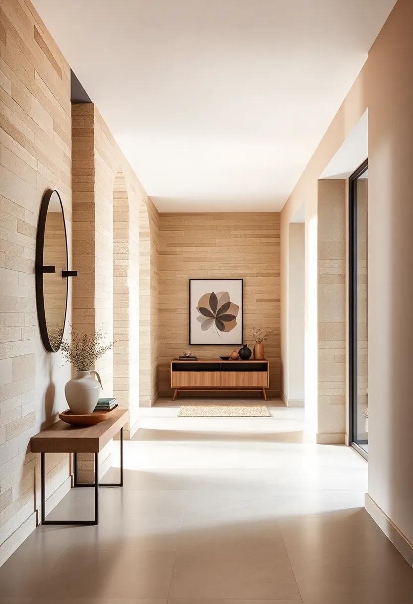 Natural Stone Wall Cladding Paired With Soft Beige Hues and Soft Lighting for Timeless Warmth