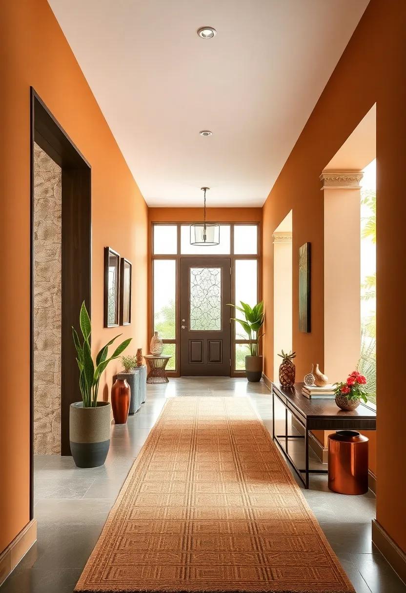 Pale Cinnamon Wall Colors with Layered Sisal Rugs and Copper Elements to Convey Richness and Warmth