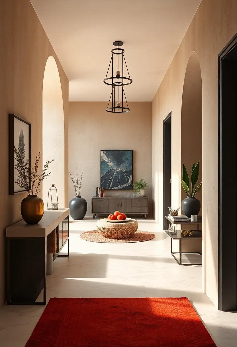 Soft Desert Sand Walls Against Charcoal Accents Creating a Cozy Contrast and Earthy Ambience